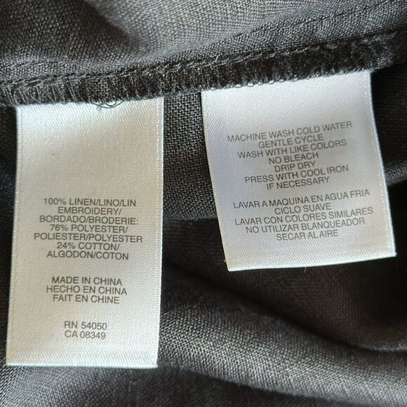 JONES NEW YORK Linen Split Neck Tunic Top Blouse Black Soutache Embroidery Sz. M - Picture 9 of 10